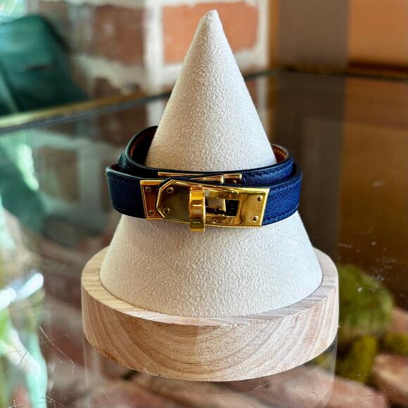 HERMES Bleu Nuit Swift Double Tour Kelly Bracelet - Picture 1 of 5